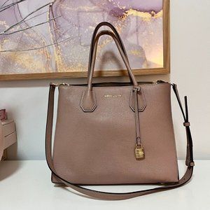 Michael Kors Mercer Large Pebbled Leather Accordion Tote Bag - Light Pink